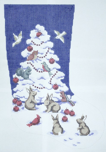 SN307 White Christmas Tree Stocking 12 x 18	13 Mesh Silver Needle Designs