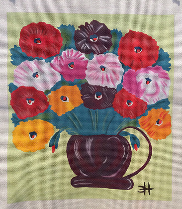 CH13 Zinnias In Vase 13 mesh 14 x 16 Clementine Hunter