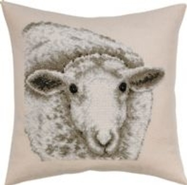 836104 Permin Kit White Sheep Pillow Includes fabric for back.; 16" x 16"; Ecru Aida ; 8ct 
