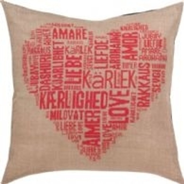 836136 Permin Kit Love Pillow - Pink Fabric for back not included.; 24" x 24"; Natural Linen; 18ct 