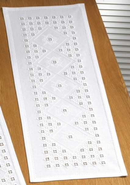 754831 Permin Kit Table Runner 14.8" x 41.2"; White Hardanger; 22ct 