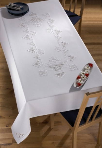 589610 Permin Kit Hardanger Table Cloth 55.2" x 84"; Hardanger - White; 22ct