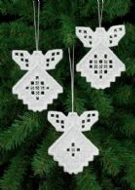 015653 Permin Kit Angel Ornament (Set of 3 assorted) 3.4" x 4.2"; White Hardanger; 22ct 