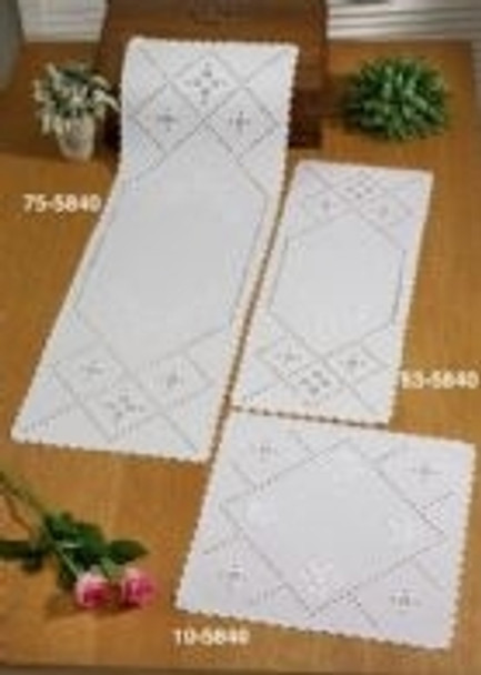 755840 Permin Kit Hardanger Roses Table Runner (Upper Left) 13.6" x 40"; White Hardanger; 21ct