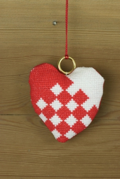 016250 Permin Woven Heart Ornament Brass ring included.; 3.2" x 3.2"; White Aida ; 14ct 