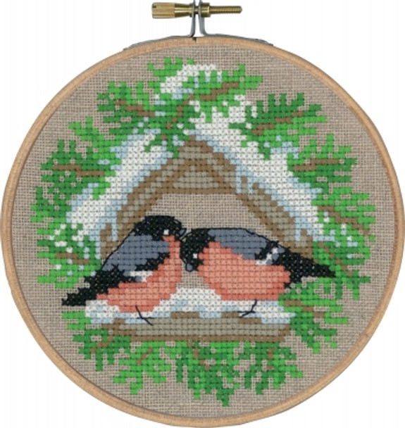 136240 Permin Kit Bullfinch with Hoop 5.2"; Natural Linen; 26ct 