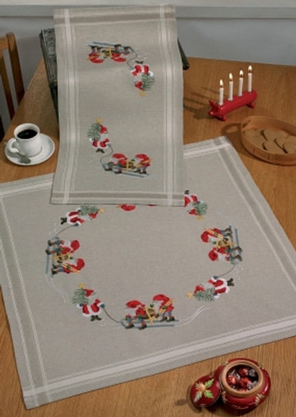 276603 Permin Kit Three Elfs Table Cloth (bottom) 32" x 32"; Pre-finished Printed 