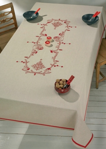 586605 Permin Kit Little Elfs Table Cloth Printed 50% linen.; 57.6" x 91.6"; Printed 50% Linen; 11ct 