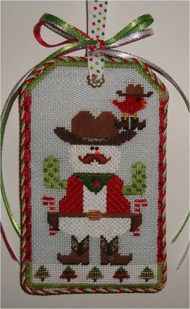 Tag Snowman Cowboy 6” x 4” Mesh Sew Much Fun 