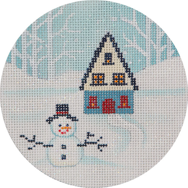 APX249 Winter Scene House and Snowman Alice Peterson 13 Mesh 4″  !