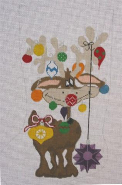 TS605 Reindeer With Ornaments Christmas Mini Stocking 18 Mesh 5 1/2" TS Designs