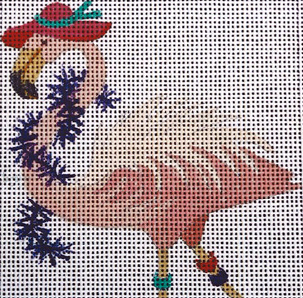 C141 Hat/Boa 4 x 4 18 Mesh  Flamingo Jane Nichols Needlepoint