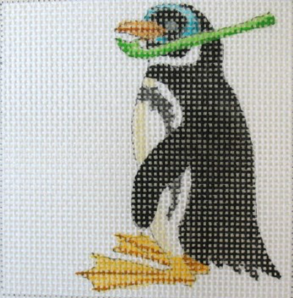 C185 Diver Penguin 4 x 4 13 Mesh Jane Nichols Needlepoint