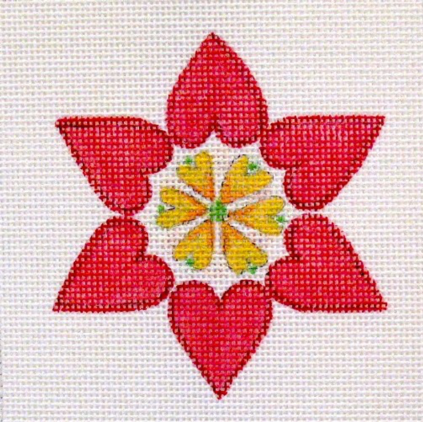 C458 Heart Poinsettia 4 x 4 18 Mesh Jane Nichols Needlepoint