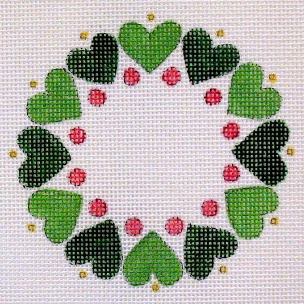 C457 Heart Wreath 4 x 4 18 Mesh Jane Nichols Needlepoint