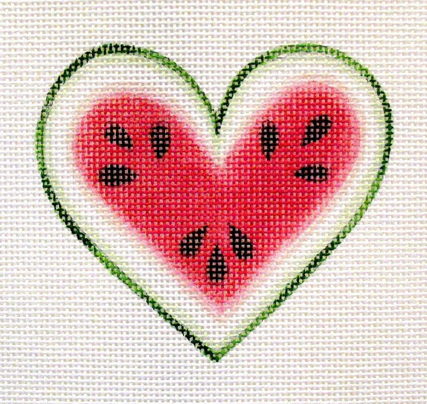 1448 August Watermelon 5 x 5 13 Mesh Heart Jane Nichols Needlepoint