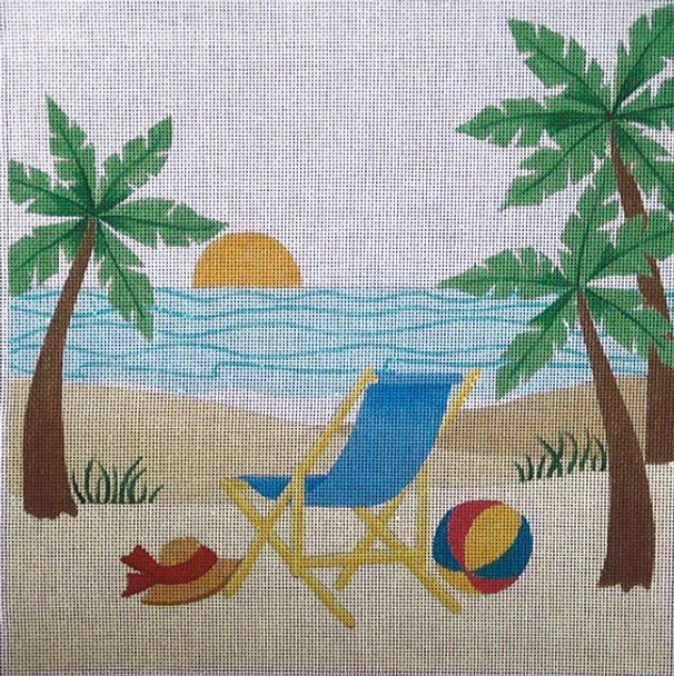 922	Beach Rest(sunset,chair) 13 Mesh 14 x 14 Jane Nichols Needlepoint