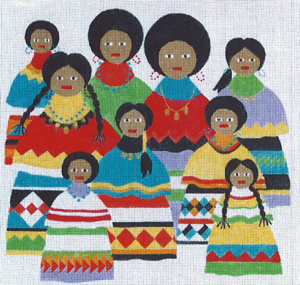 803S Three Generations 7 X 7 18 Mesh Seminole Doll Jane Nichols Needlepoint