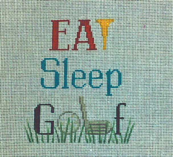 P532 Eat Sleep Golf  9 x 9 13 Mesh Jane Nichols Needlepoint