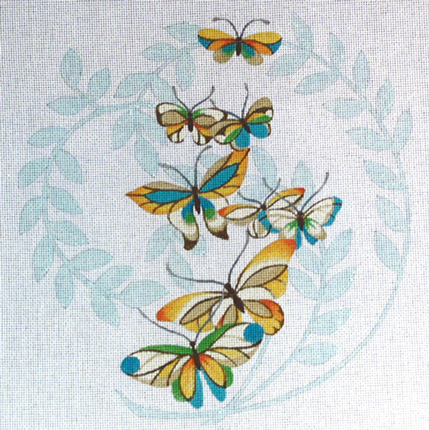 162 Butterflies, Leaf Shadow 14 x 14 13 Mesh Jane Nichols Needlepoint