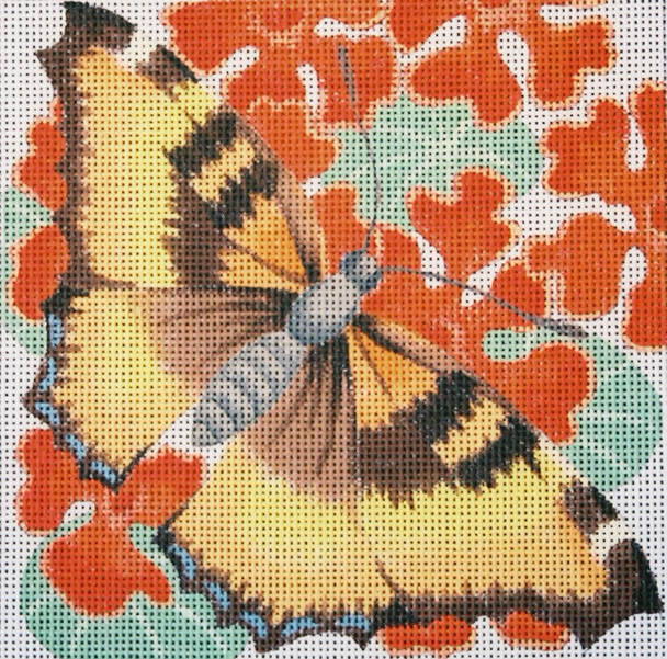 172 Golden on Nasturtium 7 x 7 13 Mesh Jane Nichols Needlepoint