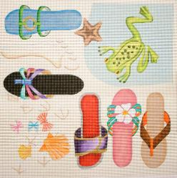 284 Beach Sandals/Frog 14 x 14 13 Mesh Jane Nichols Needlepoint