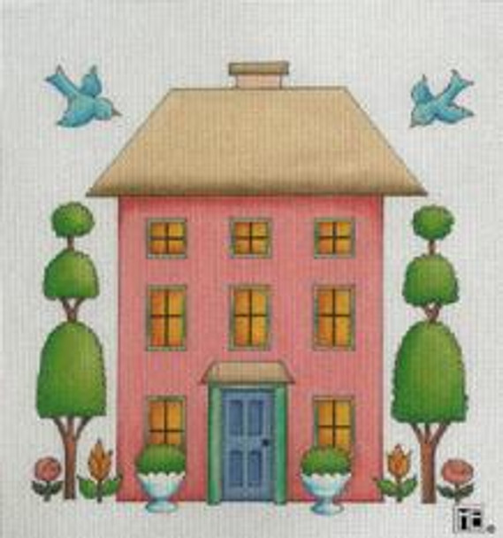 ME-VL02 Pink House 6.75x6.75 18 Count VILLAGE Mary Engelbreit
