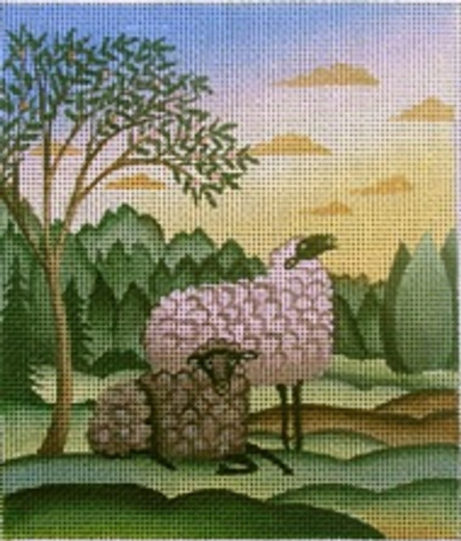 DP-AN13 Two Morning Sheep 5" x 6" 13 Mesh Diane Ulmer Pedersen