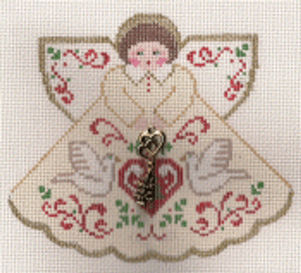 PP996FA Angel With Charms Xmas Love Doves (Cream) 18 Mesh 5.25x4.5 Painted Pony Designs