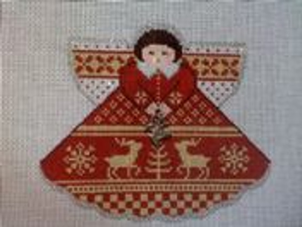 PP996HA Angel with charms: Red Christmas Sampler (red) 5.25x4.5 18 Mesh Painted Pony Designs