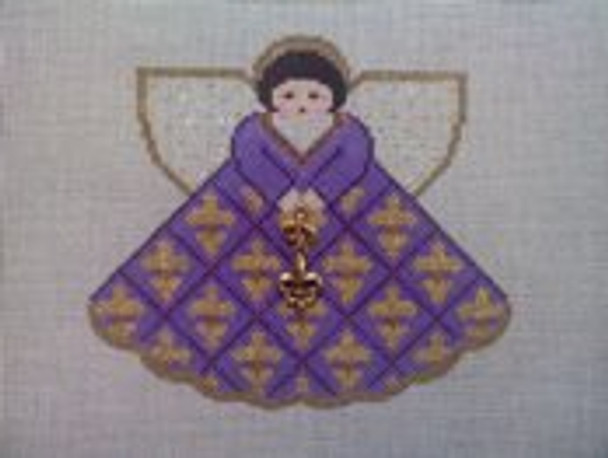 PP996HB Angel With Charms Fleur de Lis (purple) 5.25x4.5 18 Mesh Painted Pony Designs