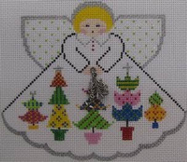 PP996HE Angel with charms: Wacky Christmas Trees (white) 5.25x4.5 18 Mesh Painted Pony Designs