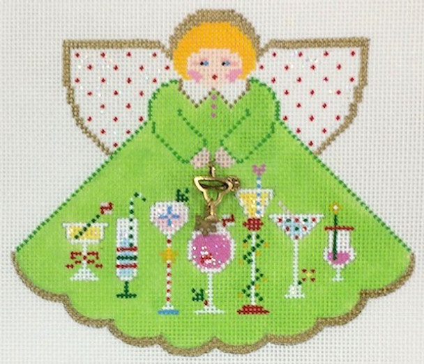 PP996HO Angel with charms: Christmas Cocktails (light green) 5.25x4.5 18 Mesh Painted Pony Designs