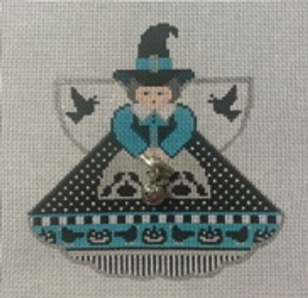 PP996HW To Crow About (Teal) Witch 18 Mesh 5.25x4.5 With Stitch Guide Painted Pony Designs