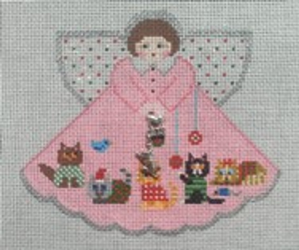 (PPD) PP996IV Angel with charms: Christmas Cats (pink) 18 Mesh 5.25 x 4 Painted Pony Designs