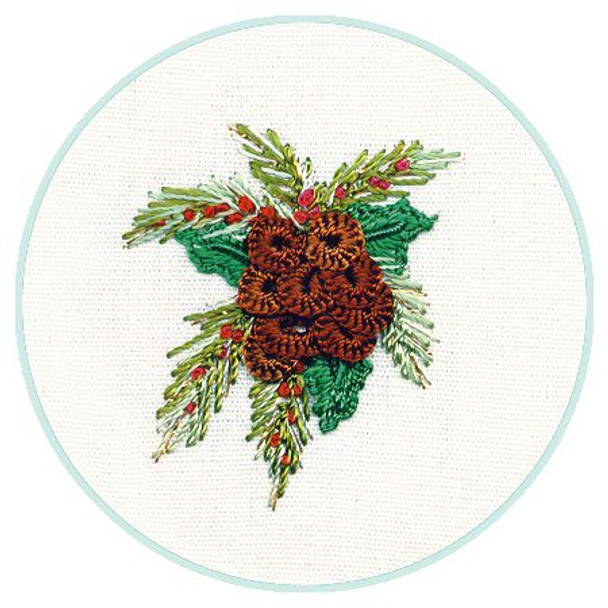 2054 Christmas Pine Cone Print Only Fabric Size 7X7 EdMar Brazilian Dimensional Embroidery