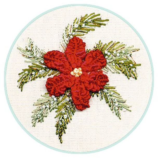 2051 Christmas Poinsettia Print Only Fabric Size 7X7 EdMar Brazilian Dimensional Embroidery