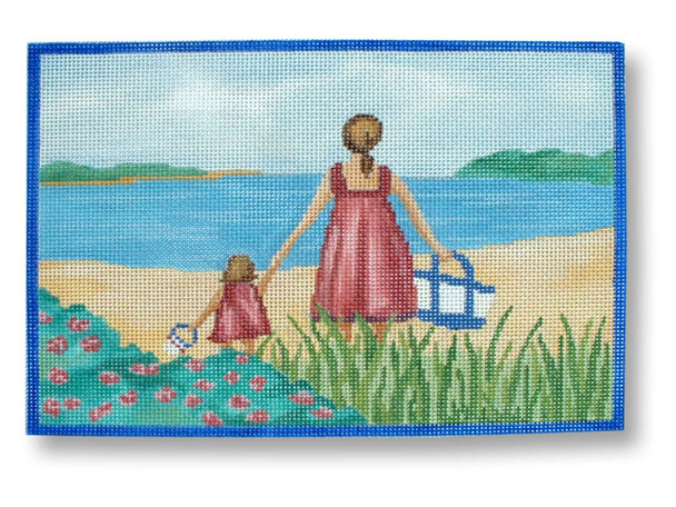 P345 Mother And Daughter At Beach 13 Mesh 10.5 x 7.5 Eddie & Ginger