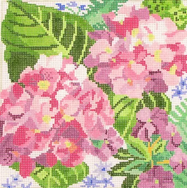 30b Jean Smith Designs Small HYDRANGA & BLOSSOMS, 8" sq., 13  mesh