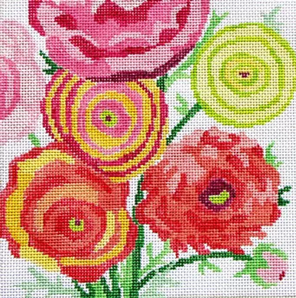 140b Jean Smith Designs Small Ranunculus Coaster #1 8 Inch Square 13 mesh