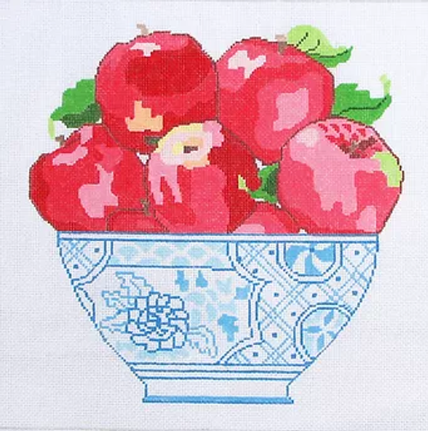 192a Jean Smith Designs Red Apples In A Blue Bowl 14" Square 13 Mesh