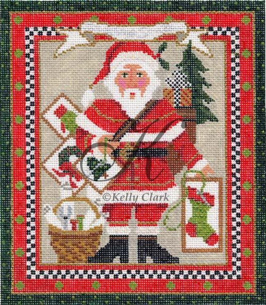 KCNS100F Classic Stitching Santa 7"w x 8.25"h 18 Mesh With Stitch Guide And Embellishment Kit KELLY CLARK STUDIO, LLC
