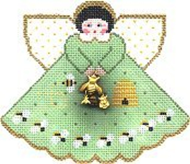 PP987 Angel With Charms Honey Bee (pale green) 5.25x4.5 18 Mesh Includes Stitch Guide Painted Pony Designs