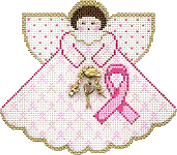 PP995AP Angel with charms: Pink Ribbons of Hope (white) 18 Mesh 5.25x4 Painted Pony Designs