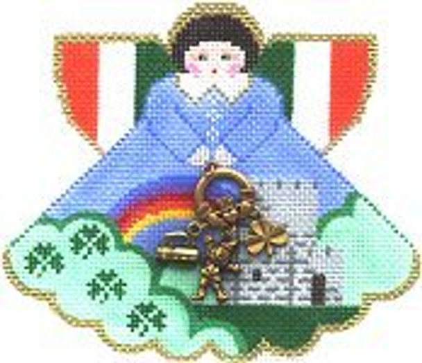 PP994AG Angel with charms: Irish (Blarney Castle)  5.25x4.5 18 Mesh Painted Pony Designs