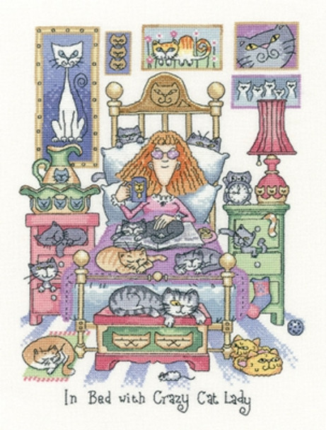 HCK1331A Heritage Crafts Kit In Bed with Crazy Cat Lady - Cats Rule by Peter Underhill