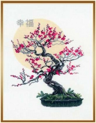 RL1036 Riolis Cross Stitch Kit Bonsai Pine Wish Well Being 14" x 18"; White Aida; 14ct 