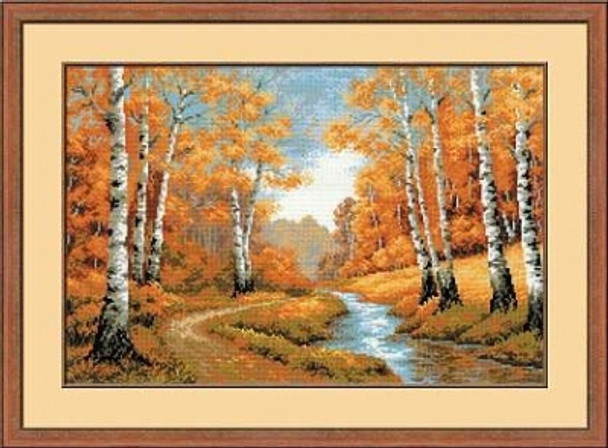 RL1155 Riolis Cross Stitch Kit The Golden Grove 23.5" x 15.75"; White Aida ; 10ct 