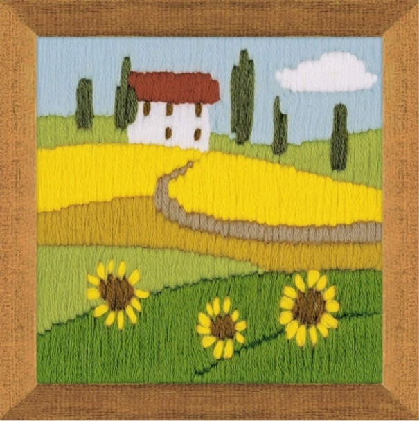 RL1571 Riolis Long Stitch Kit Sunflowers 4.75" x 4.75"; Aida - pre-printed background 10ct 