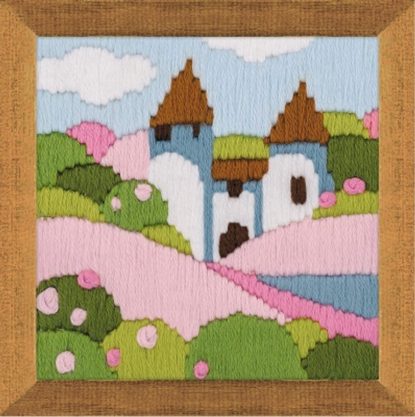 RL1572 Riolis Long Stitch Kit Pink Garden 4.75" x 4.75"; Aida - pre-printed background.; 10ct 